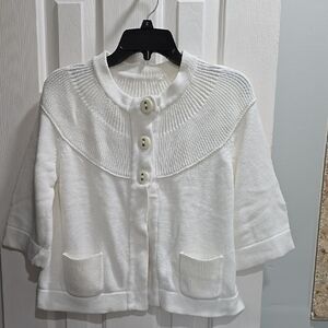 White Knit Cardigan with Button Detail